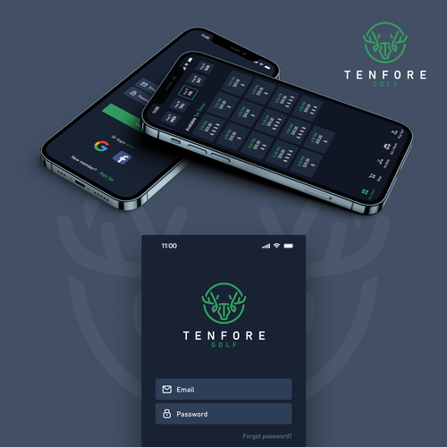 Clear design with the title 'Consumer facing multi-platform golf app'