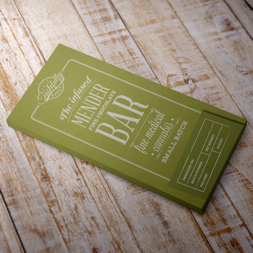 Artisanal packaging with the title 'Typography packaging for a cannabis infused chocolate bar'