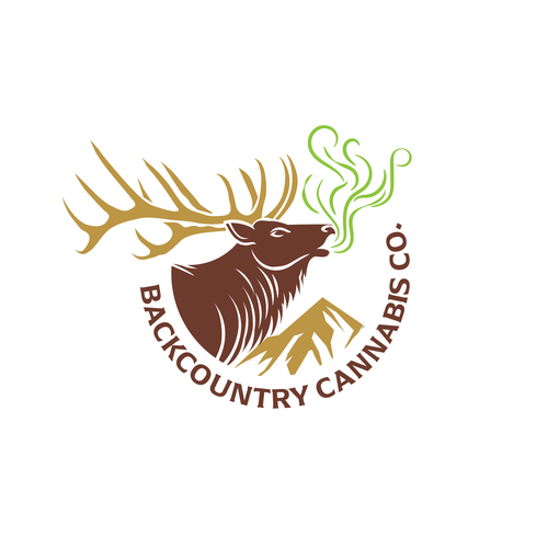 Elk design with the title 'Rustic Mountain-top Cannabis Dispensary logo'
