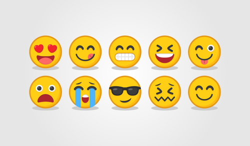 Emoticon design with the title 'Create a memorable & fun Emoji set! =D'