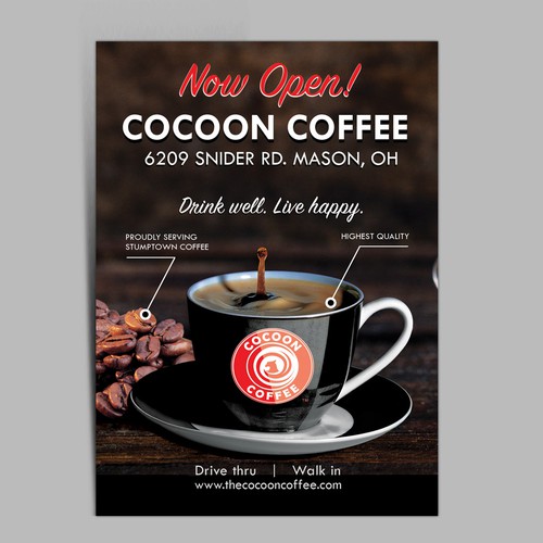 Coffee bar design with the title 'Cocoon Coffee - Postcard design'