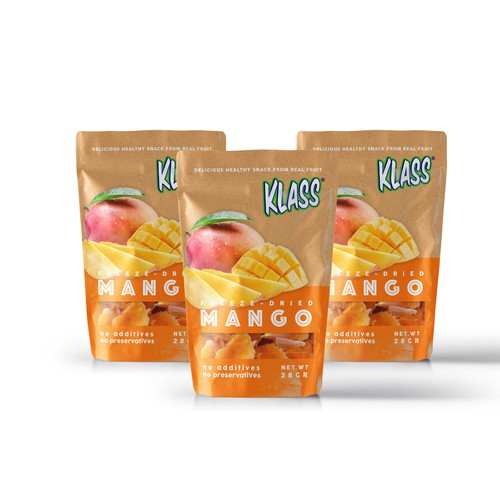 Mango design with the title 'Simple Packaging for Dried Fruit Snack'
