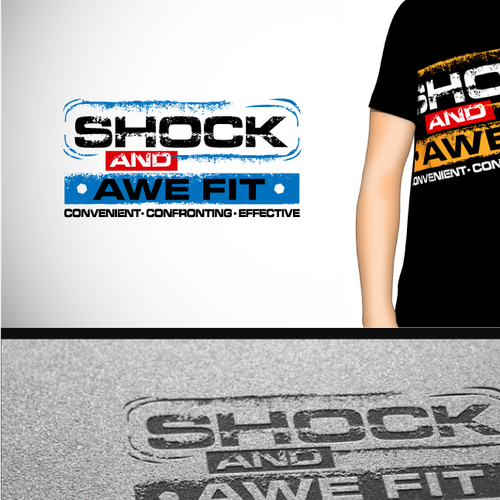Brush lettering design with the title 'logo for SHOCK AND AWE FIT fitness program'