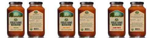 Sauce label with the title 'Design product labels for Fidelis Farms'