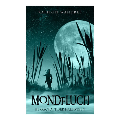 Moonlight design with the title 'Striking cover for young adult fantasy novel'