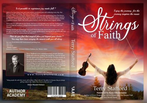 Music book cover with the title 'strings of faith book cover'