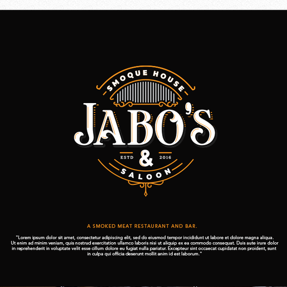 Smokehouse design with the title 'Logo for Jabo's Smoque House & Saloon'