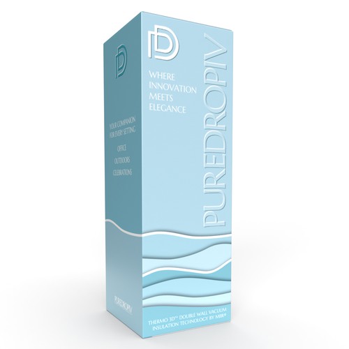 Water packaging with the title 'Packaging design'