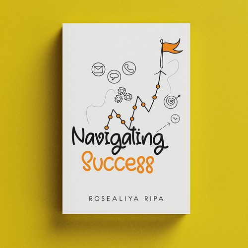 Golden book cover with the title 'Navigating Success Book Cover design'