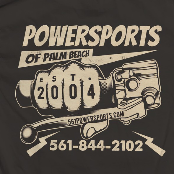 Motorbike design with the title '561 Powersports Tees'