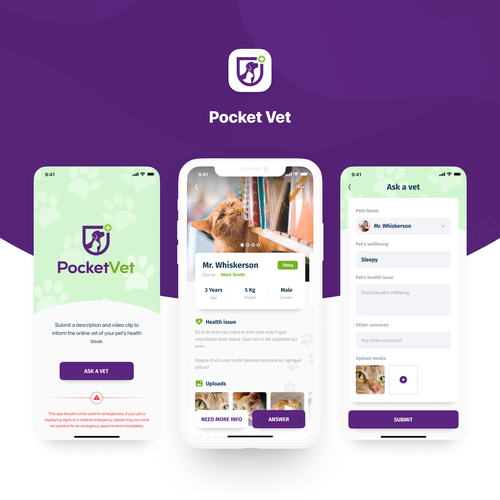 IOS design with the title 'Pocket Vet'