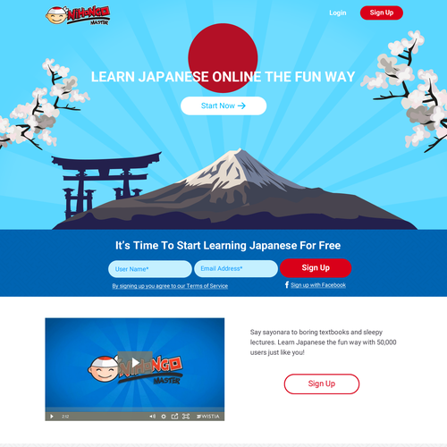 Cherry blossom design with the title 'Language Learning Landing Page'