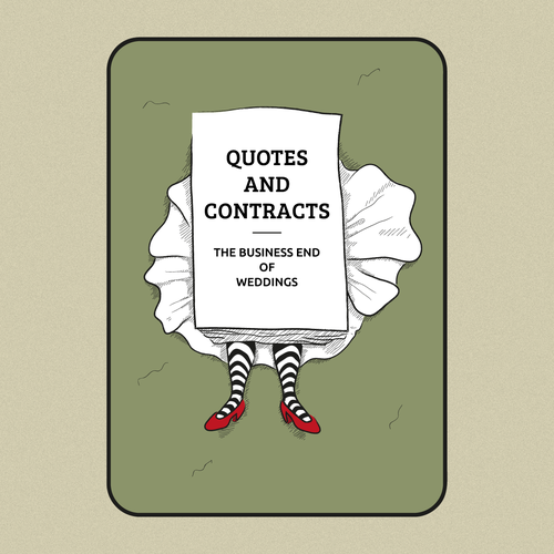 Comic book artwork with the title 'Illustration for wedding planning guide'