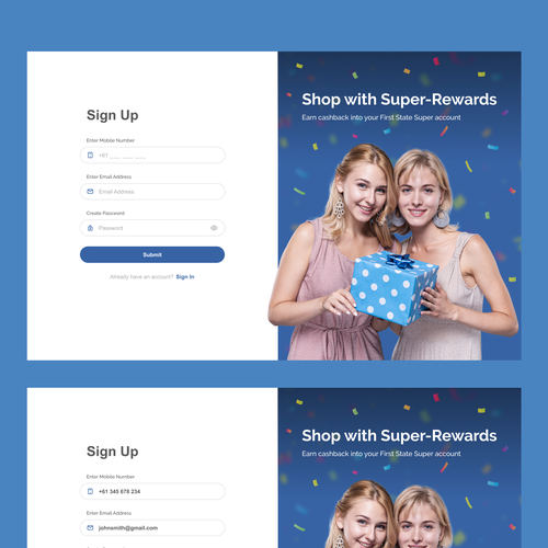 Sign up design with the title 'Sign Up pages'