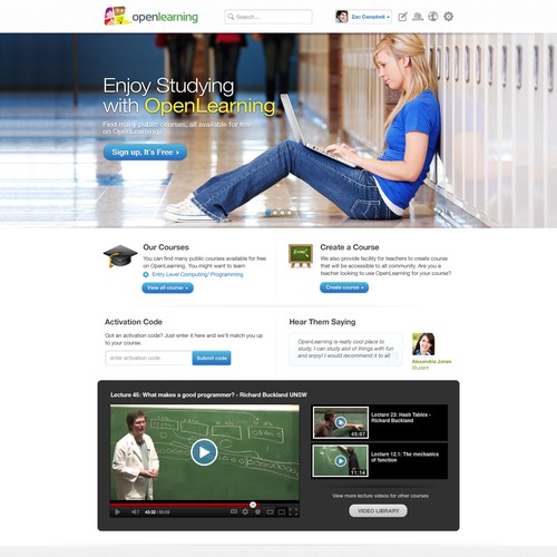 Study design with the title 'High traffic educational site needs a new homepage (Open Learning)'