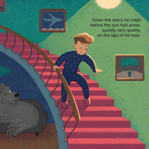 Book illustration artwork with the title 'Children's book illustration for "The Boy Who Couldn't Wait for Christmas”'