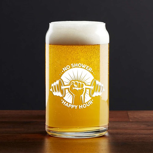 Beer illustration with the title 'No Shower, Happy Hour'