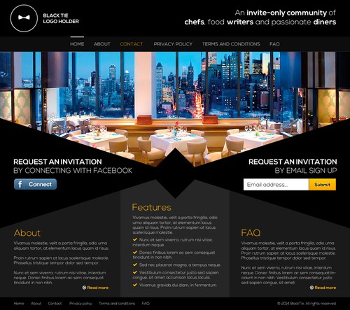 Invite design with the title 'Create the splash page for an invite-only food review site'