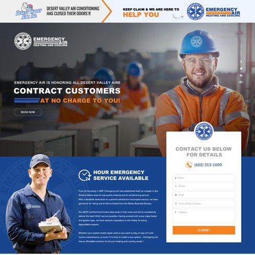 Heating design with the title 'Landing page design for Emergencyair.com'