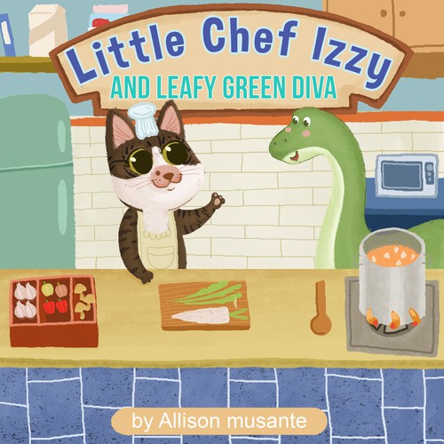 Whimsical book cover with the title 'little chef and green friend'
