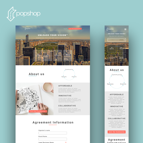 Black website with the title 'redesign for retail popup shop and brand marketplace'