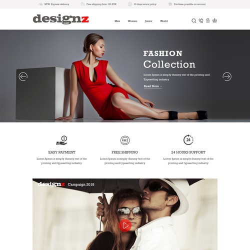 Fashion website with the title 'designz'