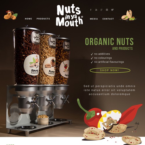 Food website with the title 'Web design for dietary products'