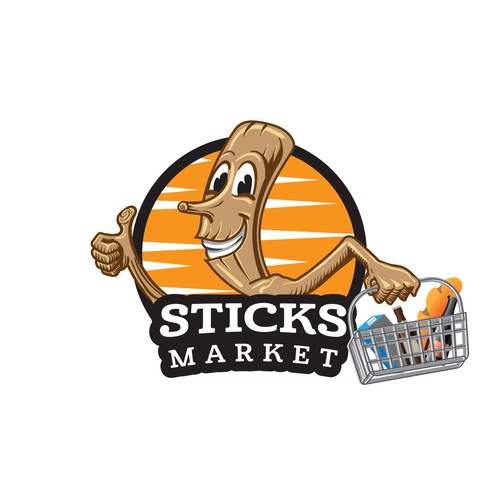 Stick logo with the title 'Mascot logo concept for a shopping market'