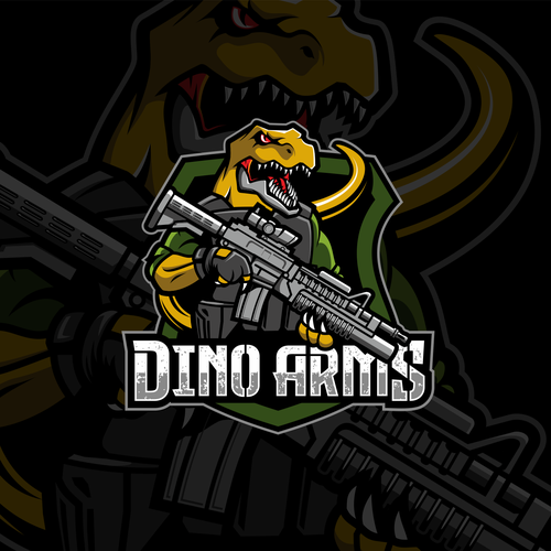 T-rex logo with the title 'Dino Arms'
