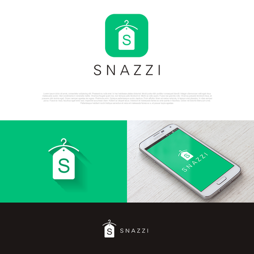 Hanger logo with the title 'iOS icon for a shopping app SNAZZI!'