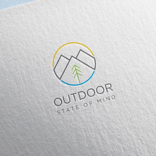 Tree and mountain logo with the title 'Ourdoor gear logo'