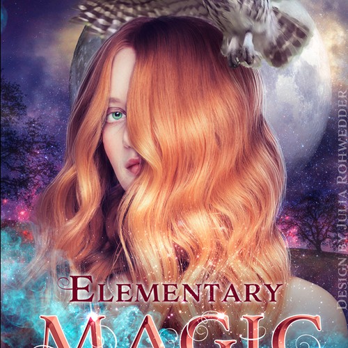 Owl book cover with the title 'Elementary Magic - Fantasy Book Cover Design'