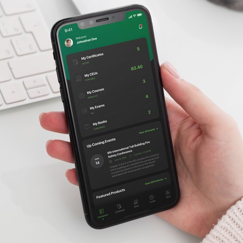Green and black design with the title 'MyICC App'