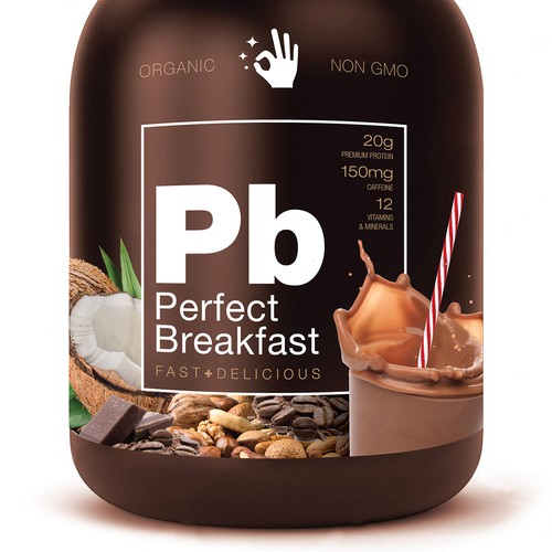Chocolate design with the title 'Standout label for Protein based Breakfast'