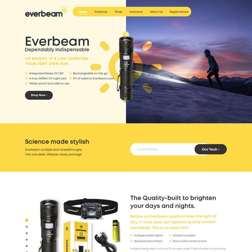 Product website with the title 'Flashlight Product Website Design'
