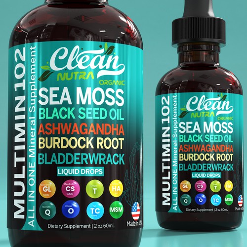 Dropper bottle label with the title 'Organic Liquid Vitamin – Market-Leading Design & Best-Selling Label'