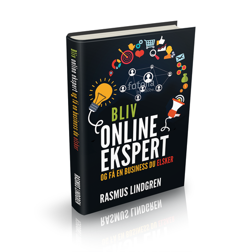 Marketing book cover with the title 'BLIV ONLINE EKSPERT'