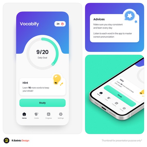 Word design with the title 'Word Learning App'