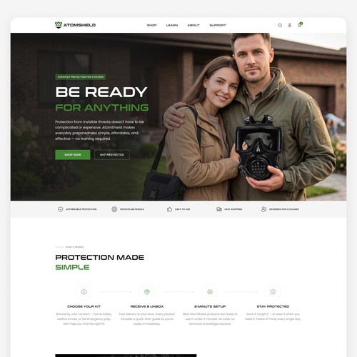 Security website with the title 'AtomShield Landing page'