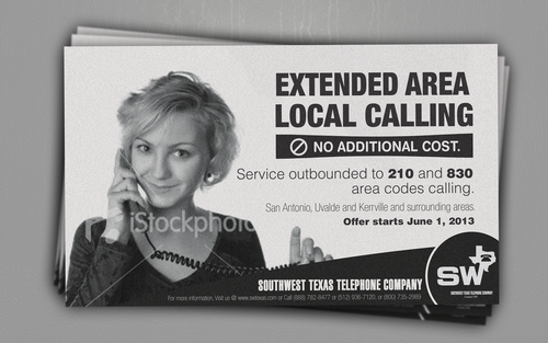 Newspaper design with the title 'Create the next postcard or flyer for Southwest Texas Telephone Company'