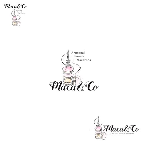Curly logo with the title 'Logo concept for Maca&Co. French macarons'