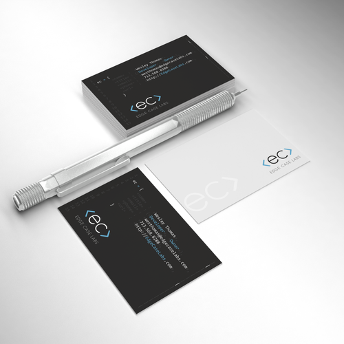 Code design with the title 'Unique Business Card for Software Deveveloper Shop'