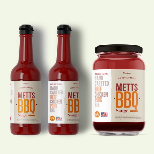 Colorful label with the title 'METTS BBQ'