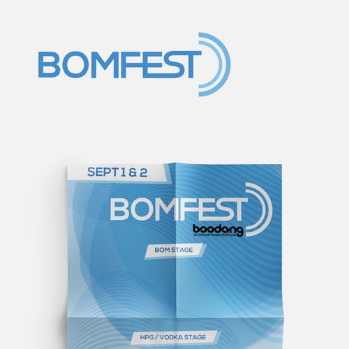 Festival brand with the title 'Logo for "BOMFEST" which stands for Boodang Outdoor Music Festiva.'