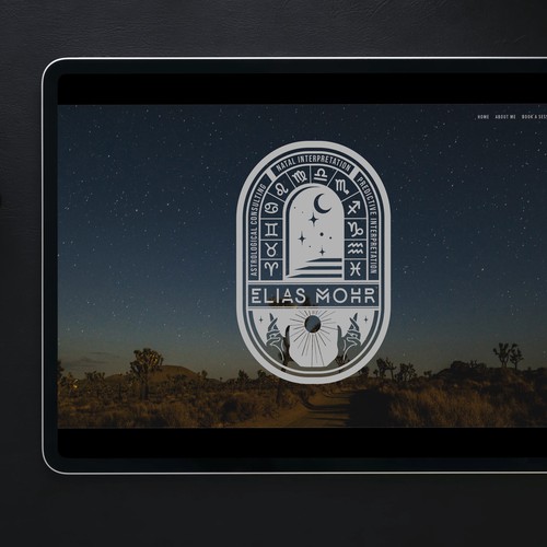 Font design with the title 'AN ENCOUNTER WITH THE CELESTIAL FOR ELIAS MOHR ASTROLOGY'