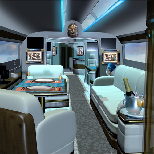 Interior design illustration with the title 'Flying limo interior'