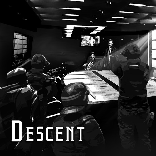 Comic artwork with the title 'Descent'