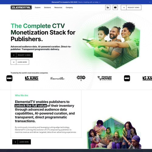 Software website with the title 'Elemental.TV Squarespace Website Design'