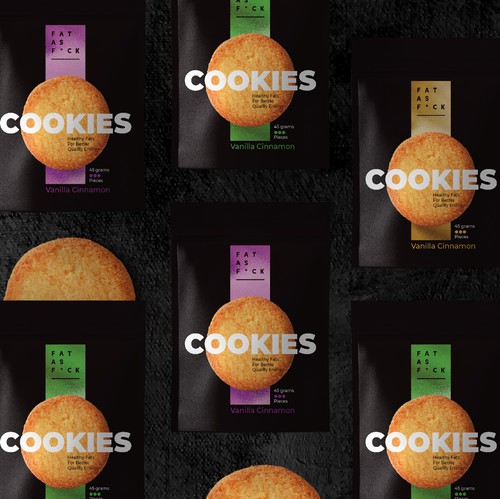 Stand-up pouch packaging with the title 'Packing concept for a Fat As F*ck'