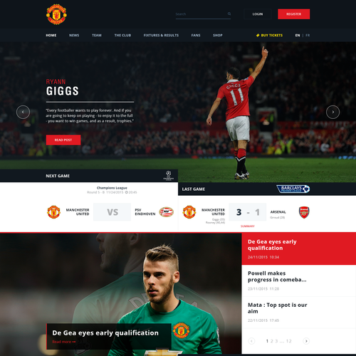 Soccer design with the title 'Football/soccer club homepage design'
